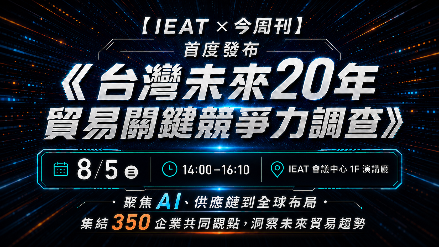 350家貿易企業如何看下一個20年？ IEAT 80週年論壇8/5首度發布關鍵競爭力調查 聚焦AI、供應鏈重組與全球布局